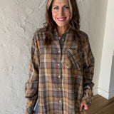 Oversized Plaid Button Up- Oatmeal - Ana Patricia Boutique