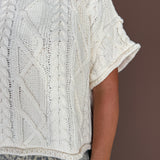 Cable Knit Short Sleeve Sweater- Ivory
