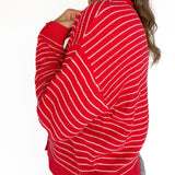 Stripe Button Cardigan -Red - Ana Patricia Boutique