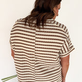 Striped Hi Lo Short Sleeve Top- Brown