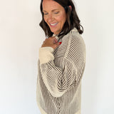 Two Tone Crewneck Sweater- Brown