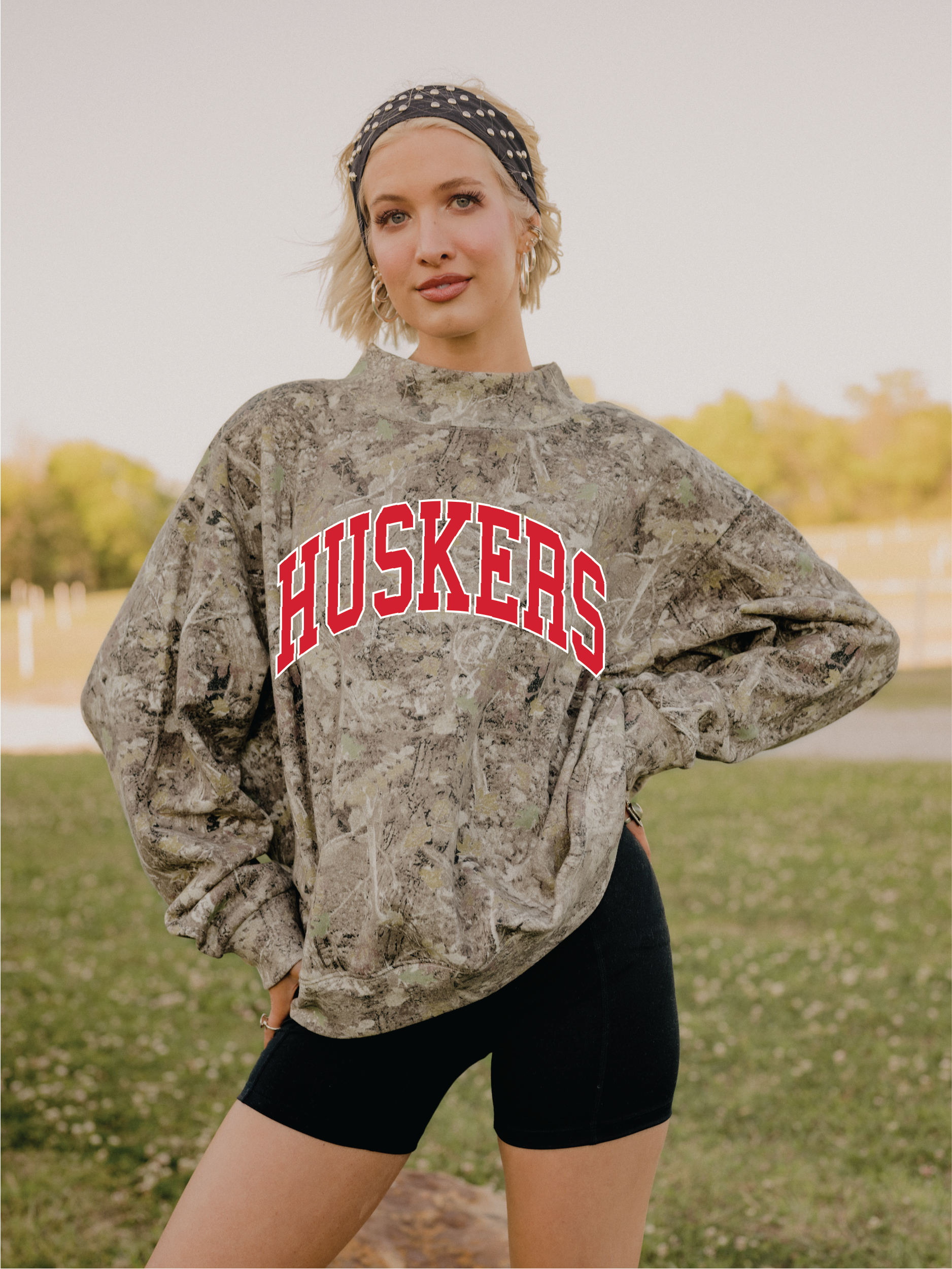 Huskers Arch Camo Mock Neck Sweatshirt - Ana Patricia Boutique