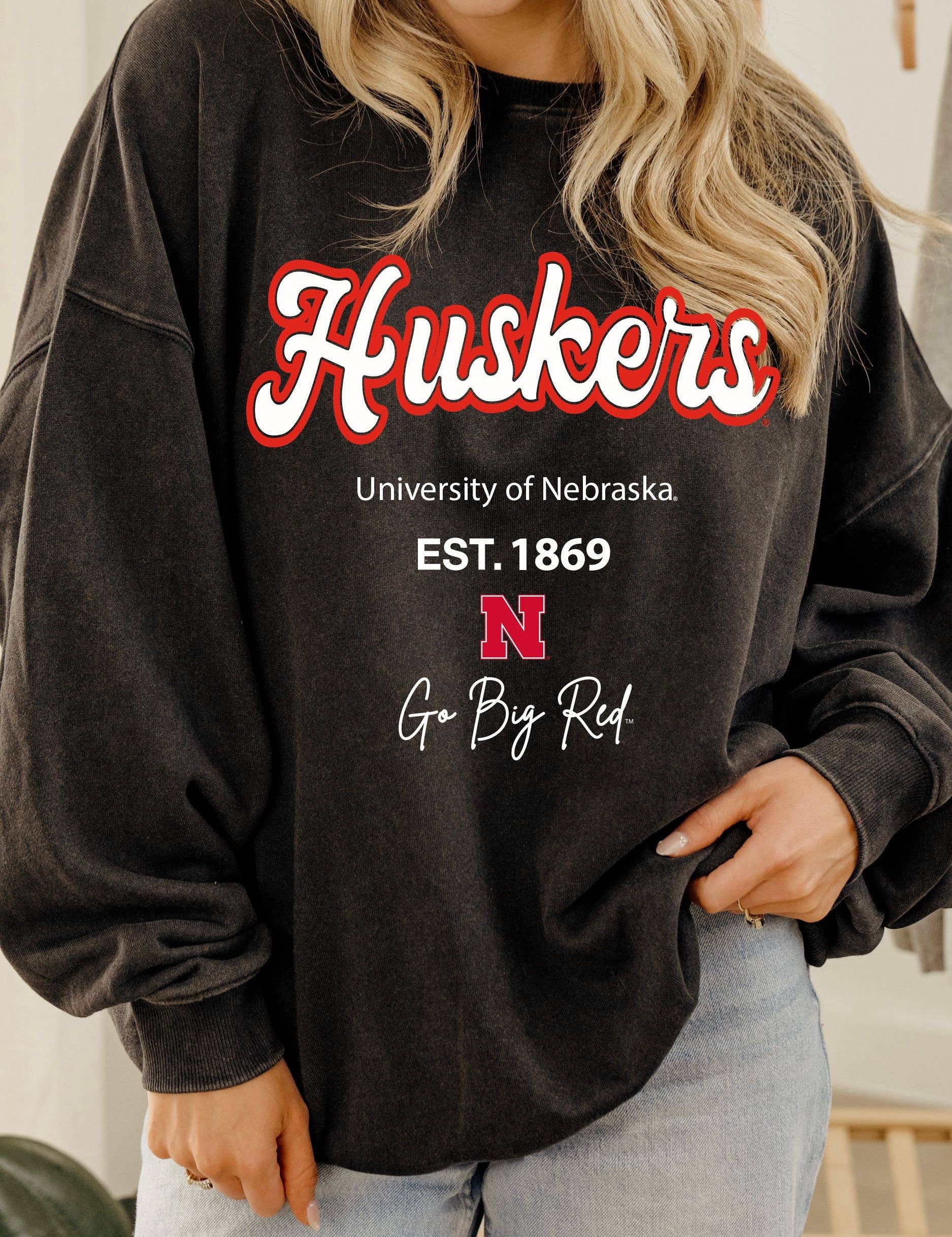 Nebraska Huskers Letterman Charcoal Chrome Sweatshirt: XS/S - Ana Patricia Boutique