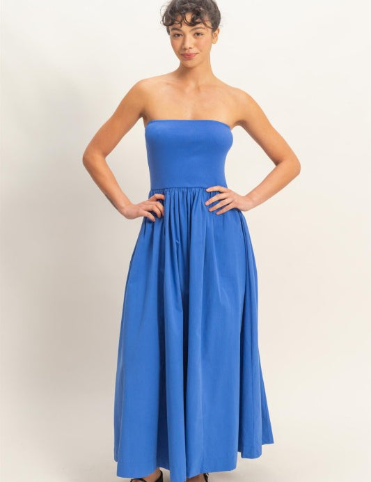 Strapless Midi Dress-Royal Blue - Ana Patricia Boutique