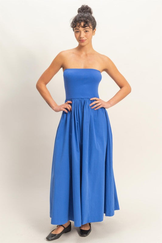 Strapless Midi Dress-Royal Blue - Ana Patricia Boutique