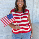Stripe Button Down Knit Top- Red - Ana Patricia Boutique