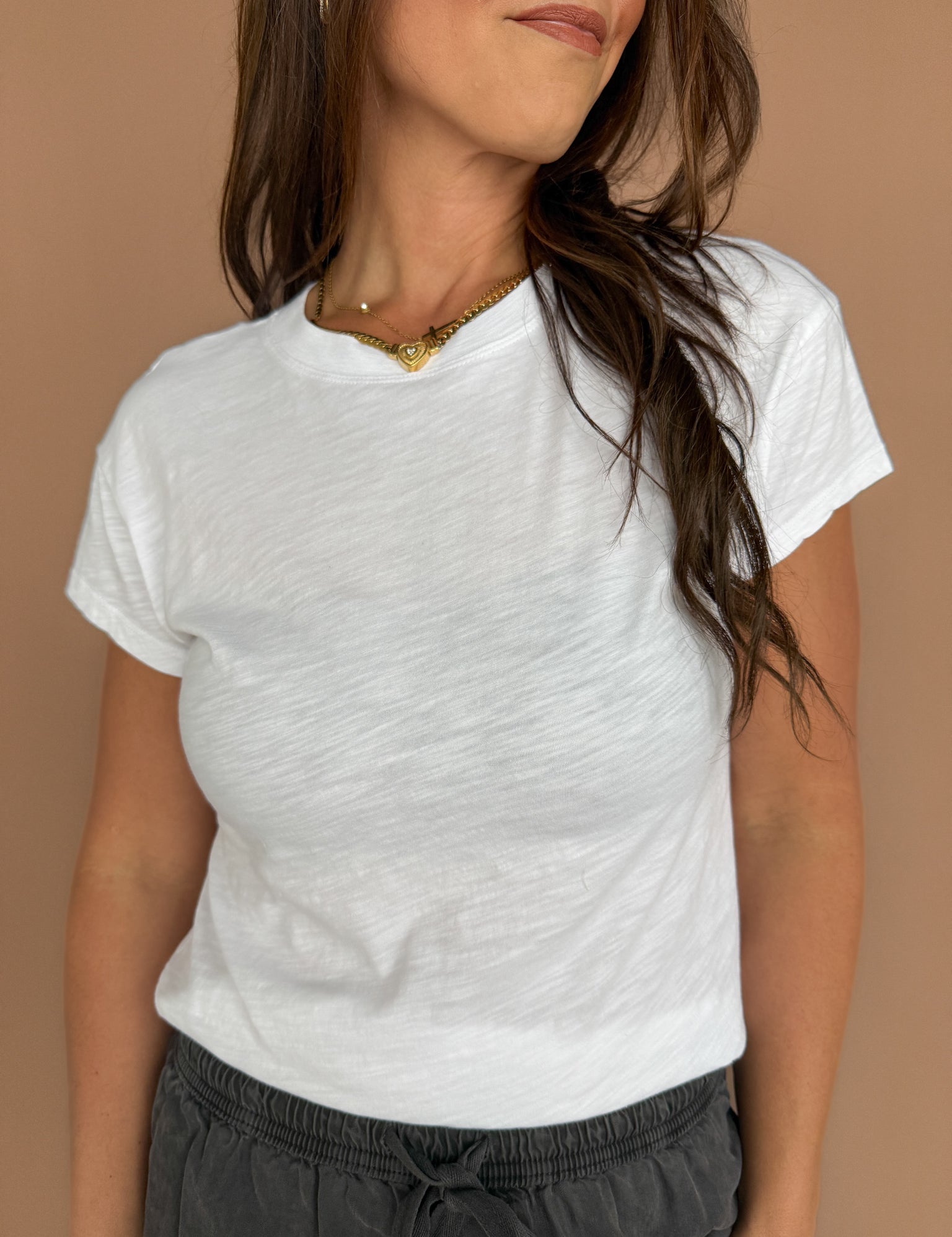 Cotton Crewneck Baby Tee- White - Ana Patricia Boutique