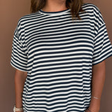 Oversized Stripe Tee- Navy/White