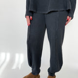 Mineral Wash Waffleknit Pants- Black