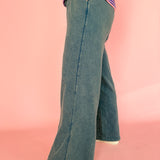 Acid Wash Wide Leg Pants-Navy - Ana Patricia Boutique