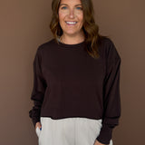 Open Back Long Sleeve Tee-Coffee Bean