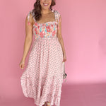 Floral Print Boho Smocked Dress- Pink/Peach - Ana Patricia Boutique