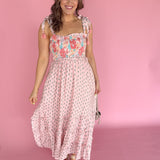 Floral Print Boho Smocked Dress- Pink/Peach - Ana Patricia Boutique