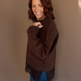 Lace Hem Sweater- Brown