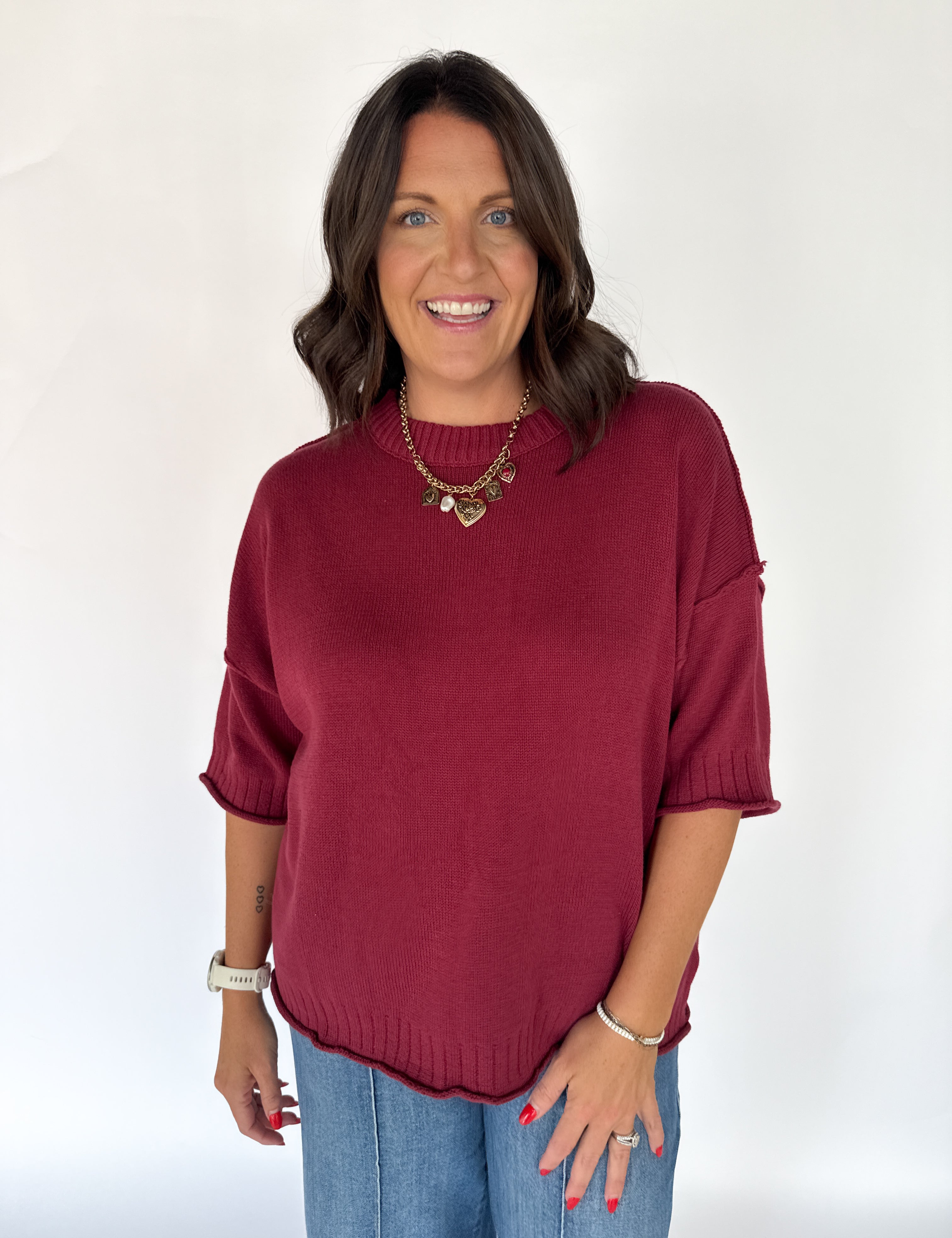 Crewneck Sweater- Burgundy - Ana Patricia Boutique