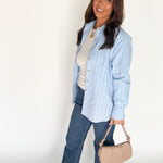 Oversized Stripe Button Up Top- Blue - Ana Patricia Boutique