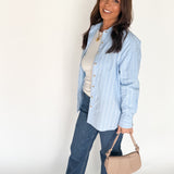 Oversized Stripe Button Up Top- Blue - Ana Patricia Boutique
