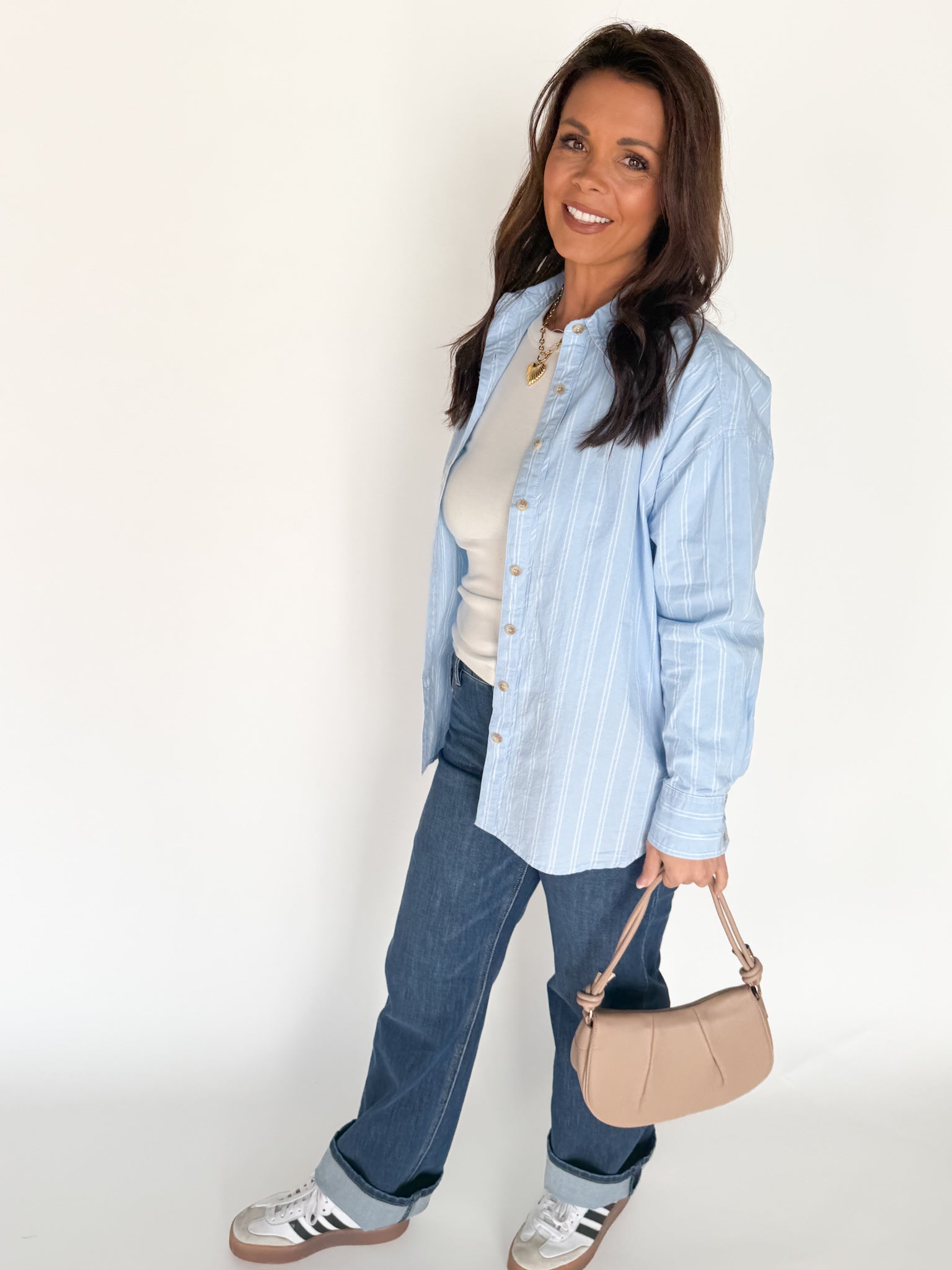 Oversized Stripe Button Up Top- Blue - Ana Patricia Boutique