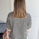 Striped Side Slit Top- Black/Cream - Ana Patricia Boutique