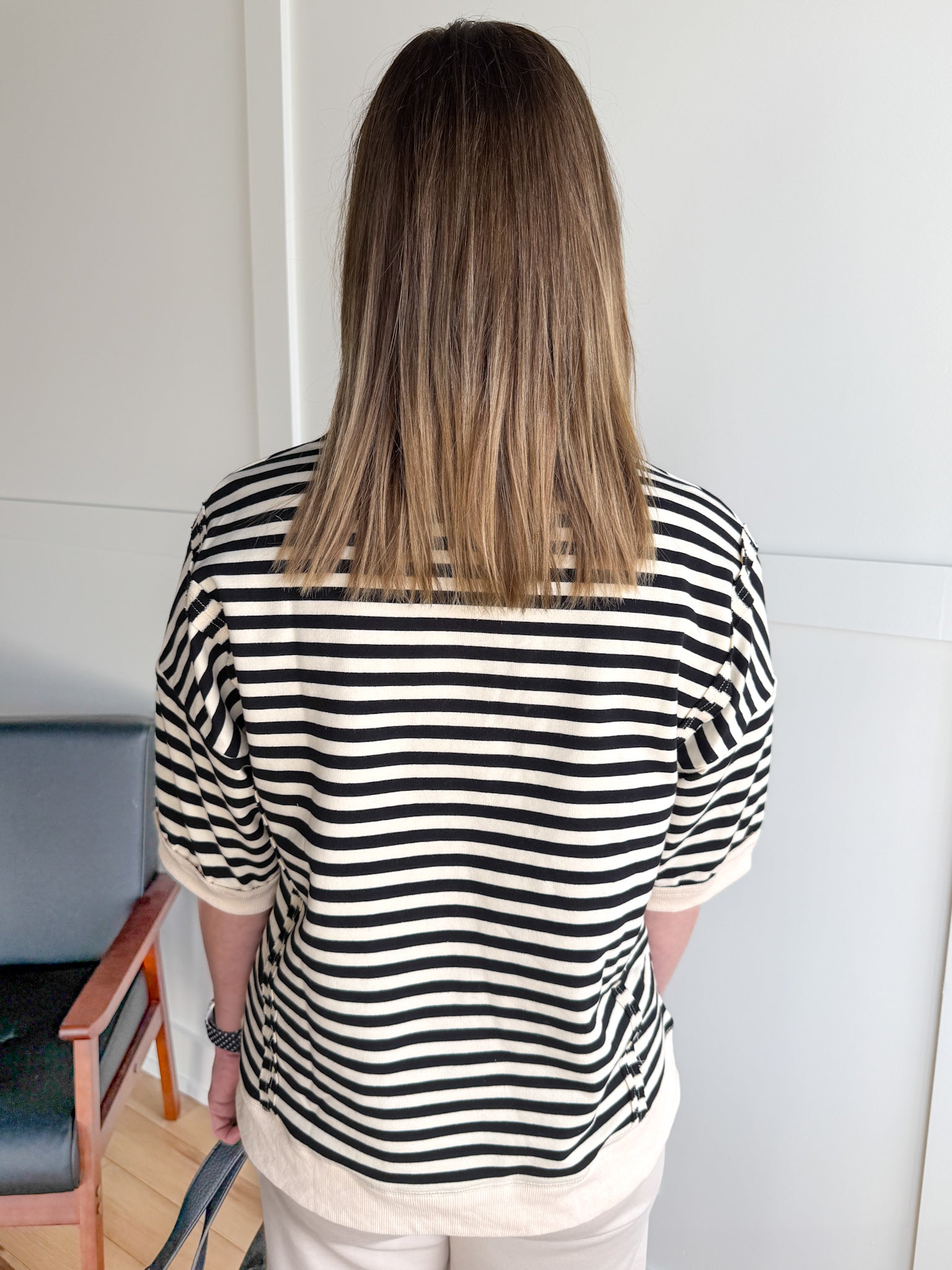 Striped Side Slit Top- Black/Cream - Ana Patricia Boutique