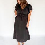 Flutter Sleeve Midi Dress- Black