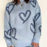 Painted Heart Sweater- Blue