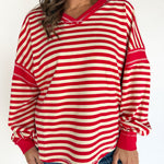 Balloon Sleeve Stripe Pullover- Red/Cream - Ana Patricia Boutique