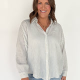 Dolman Stripe Button Down-Cream/Blue