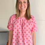 Polka Dot Bubble Sleeve Top- Pink - Ana Patricia Boutique