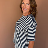 Oversized Stripe Tee- Navy/White