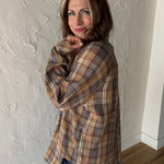 Oversized Plaid Button Up- Oatmeal - Ana Patricia Boutique