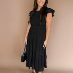 Tiered Smocked Short Sleeve Midi Dress- Black - Ana Patricia Boutique