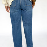 Pintuck Wide Leg Denim Jeans -Dark
