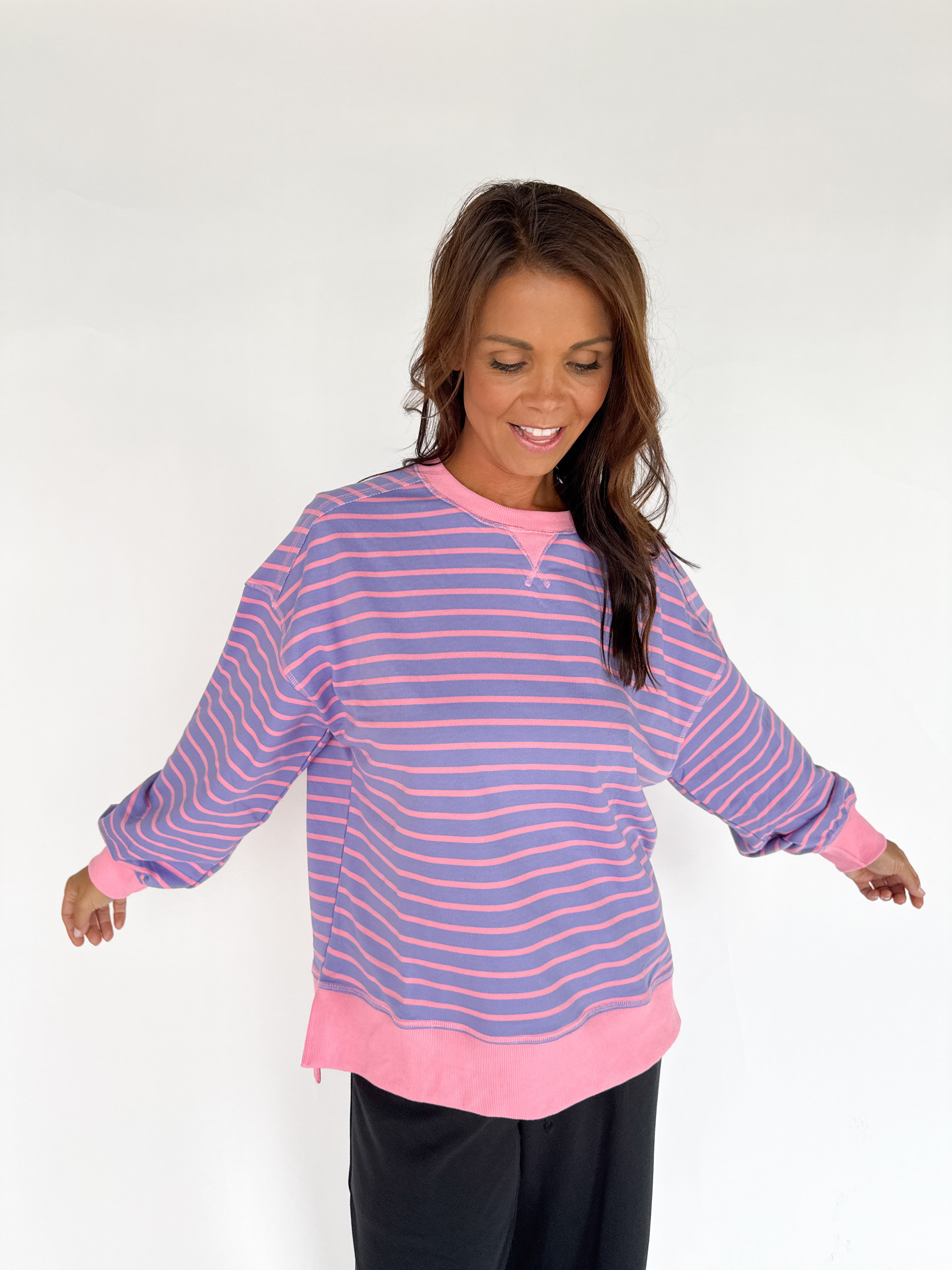 Stripe Comfy Pullover-Lavender/Pink - Ana Patricia Boutique
