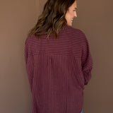 Pinstripe Button Up Top- Wine