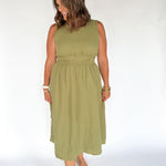 Cut Out Waist Midi Dress- Olive - Ana Patricia Boutique