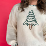 Christmas Tree Stitch Sweater- Ivory