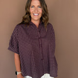 Oversized Plaid Button Down-Merlot