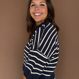 Raw Edge Short Sleeve Sweater- Navy