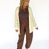 Bubble Sleeve Open Front Cardigan- Cream