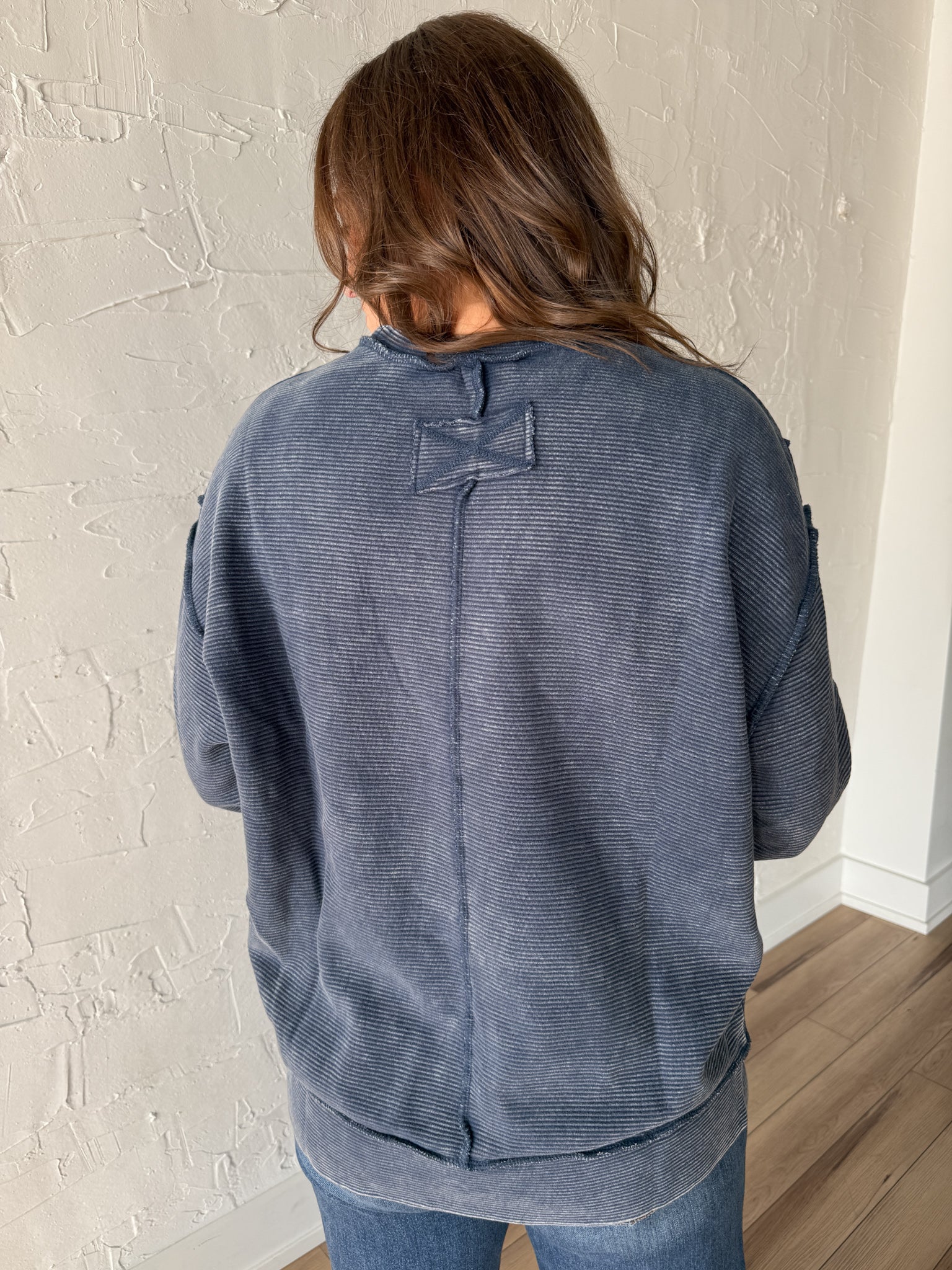 Ribbed Mineral Wash Pullover- Navy - Ana Patricia Boutique