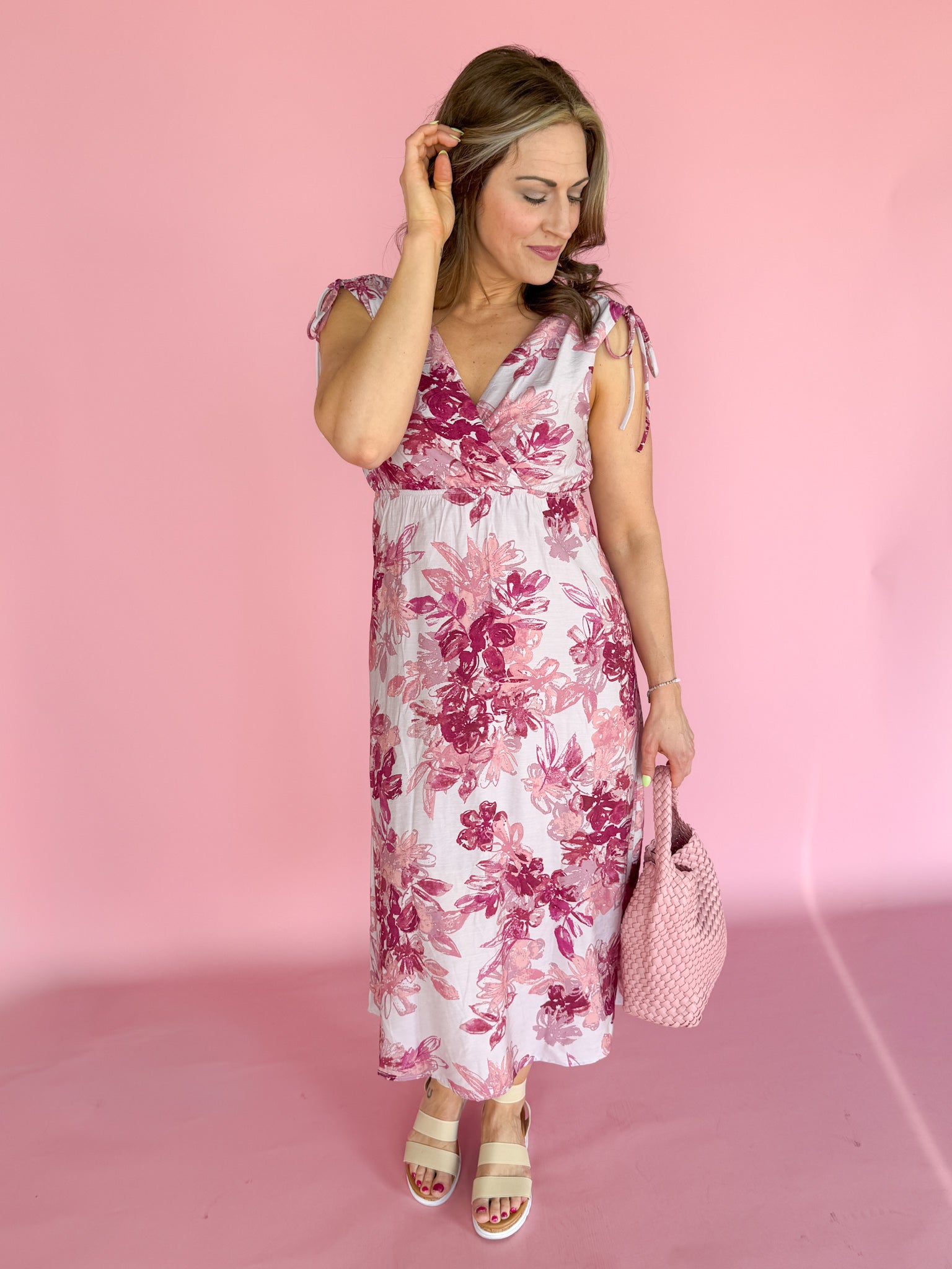 Mauve Floral Midi Dress - Ana Patricia Boutique
