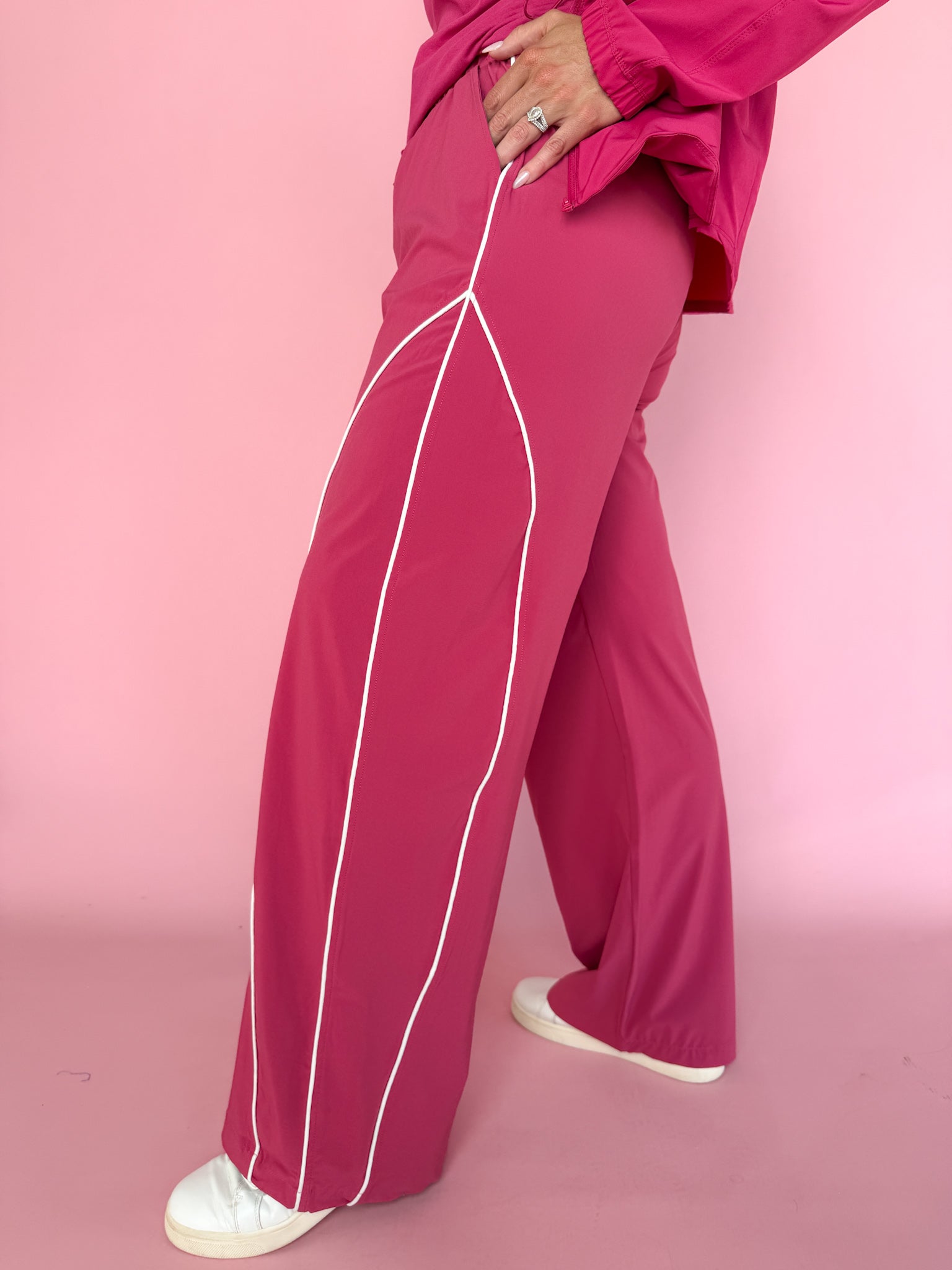 Curved Track Pants- Pink - Ana Patricia Boutique