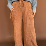 Mineral Wash Terry Pants-Coffee - Ana Patricia Boutique