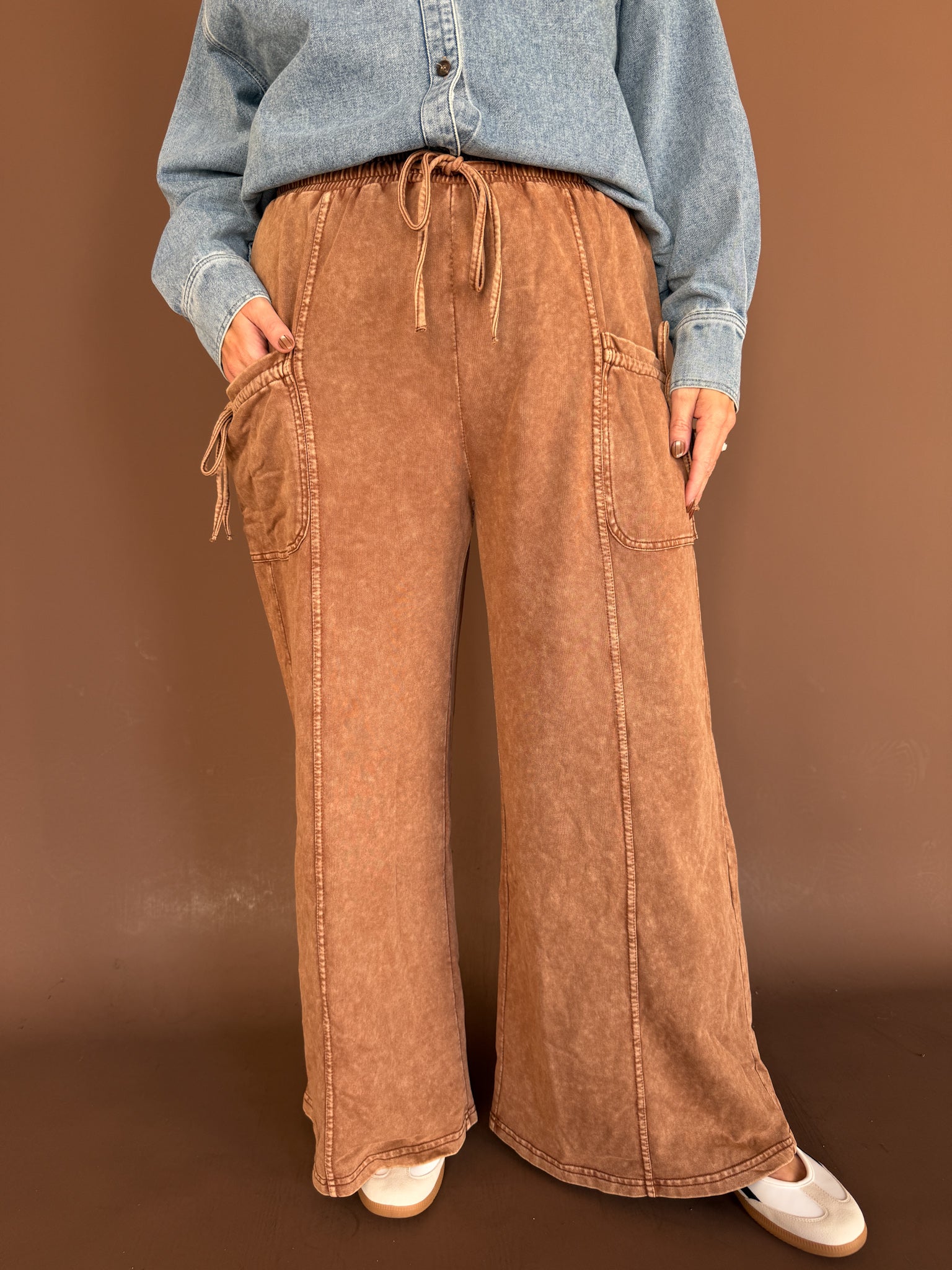Mineral Wash Terry Pants-Coffee - Ana Patricia Boutique