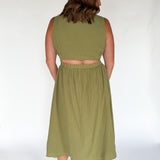 Cut Out Waist Midi Dress- Olive - Ana Patricia Boutique