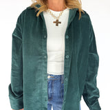 Corduroy Button Up Shirt- Forest Green