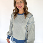 Oversized Waffleknit Pullover- Navy - Ana Patricia Boutique
