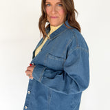 Oversized Denim Shirt Jacket-Dark Wash