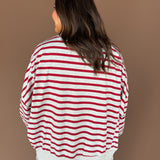 Striped Mock Neck Sweatshirt- H.Grey/Red